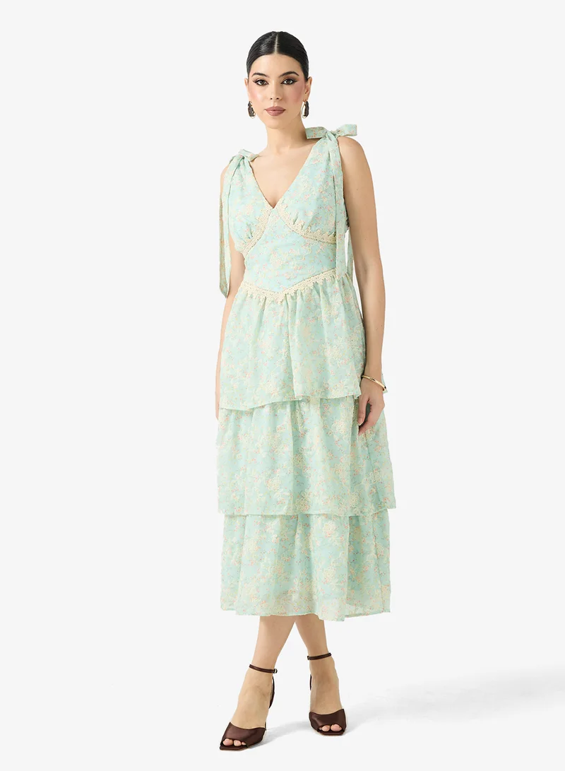 Just Me  V-Neck Tiered Dress for Women | Best Price UAE